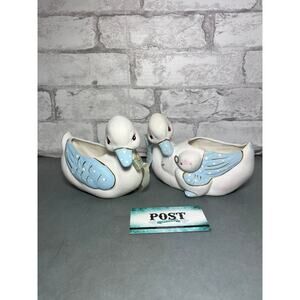 Vintage White & Blue Duck Ceramic Figurine
